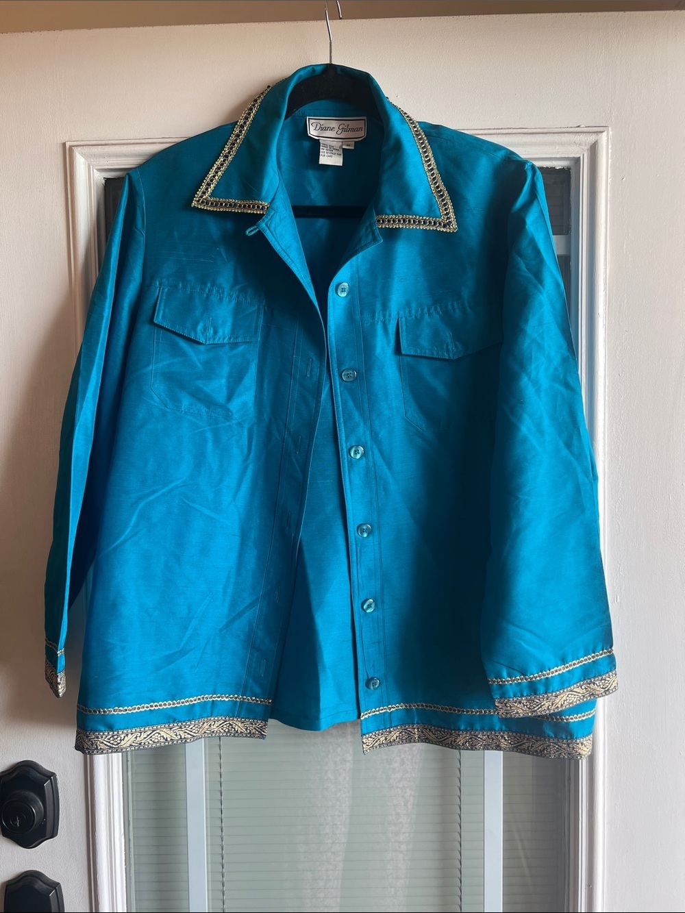 Diane Gilman Teal Jacket with Gold Braid Trim